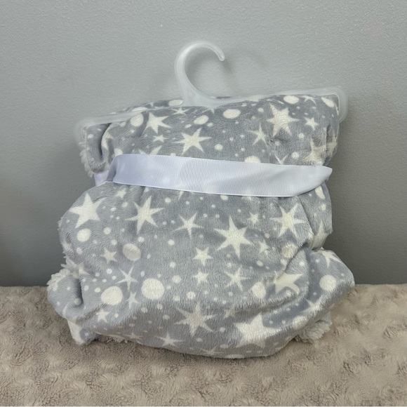 My Baby RN 31526 Gray White Stars Polka Dots Baby Blanket Sherpa Lovey - Picture 4 of 7